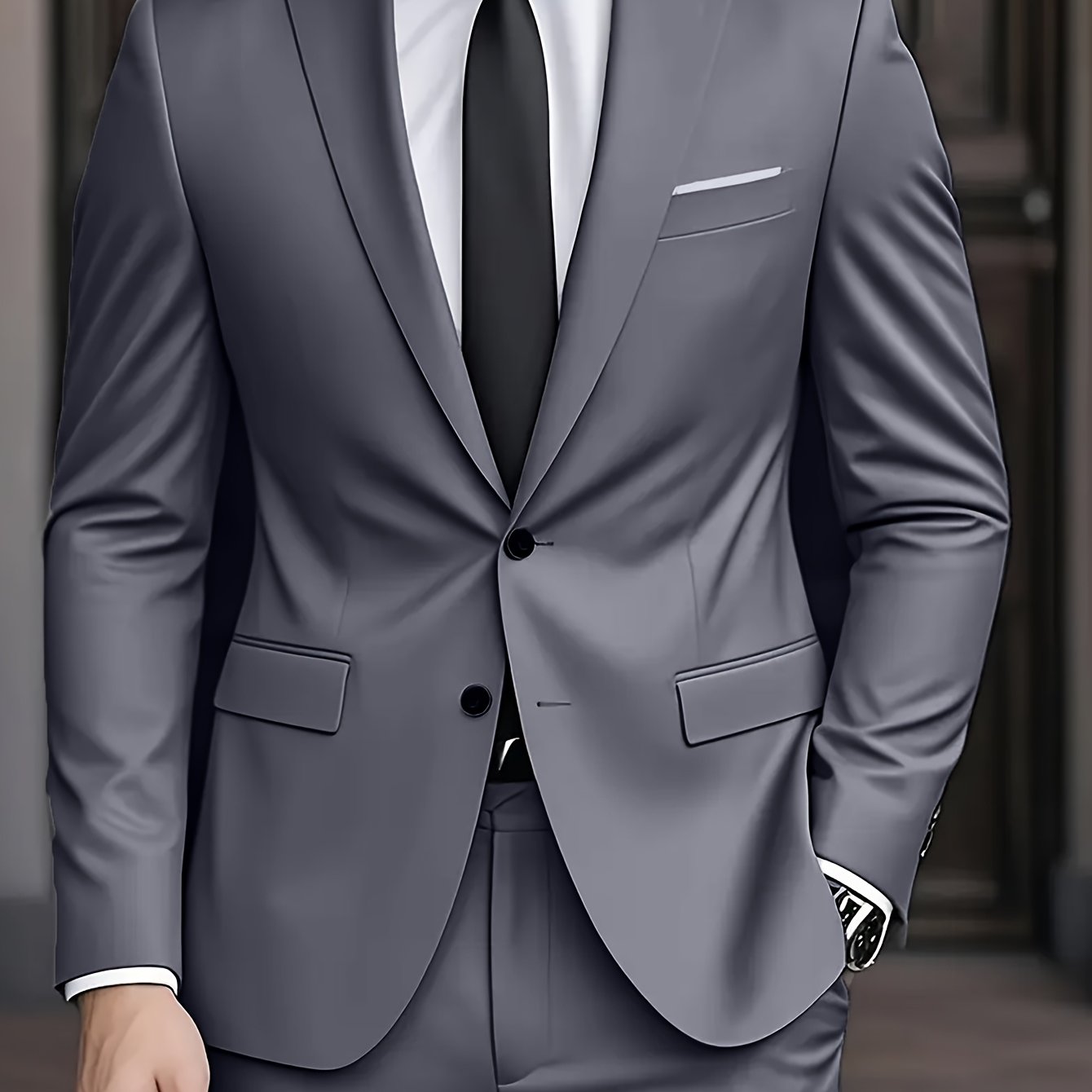 Men's Slim Fit Suit, 2 Piece Tailored Button-Up Blazer & Trousers Set for Formal Events 3