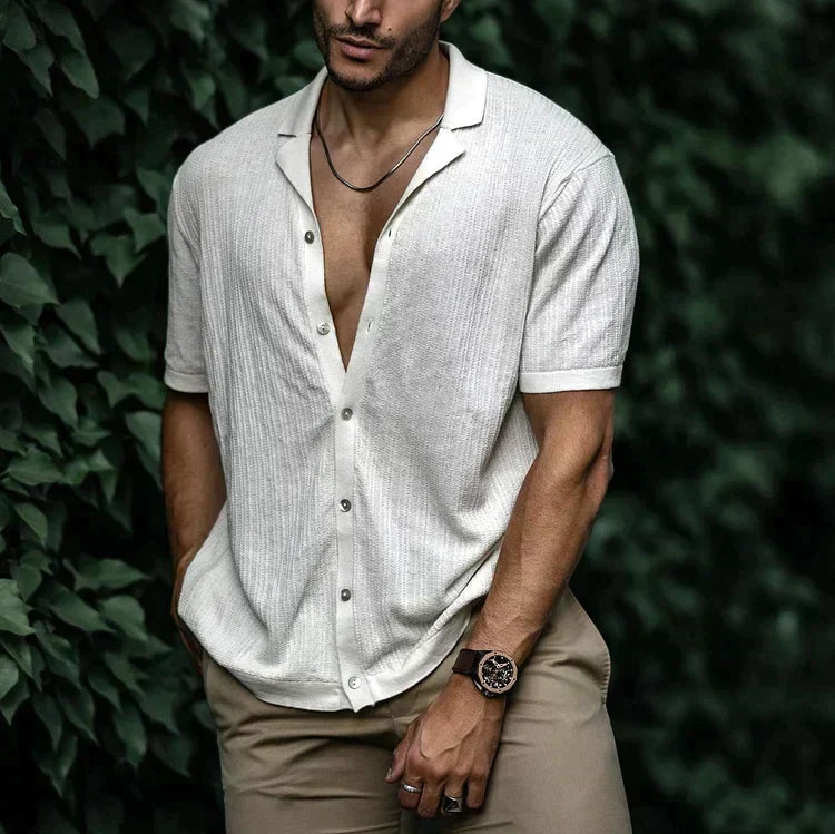 Men's Short Sleeve Summer Shirt, Relaxed Fit Casual Button-Up Holiday Shirt for Everyday Wear 11