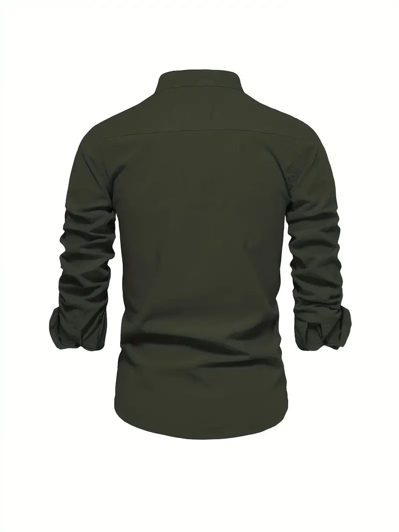 Men's Casual Shirt, Long Sleeve Button-Up Slim Fit Smart Casual Everyday Cotton Shirt 14