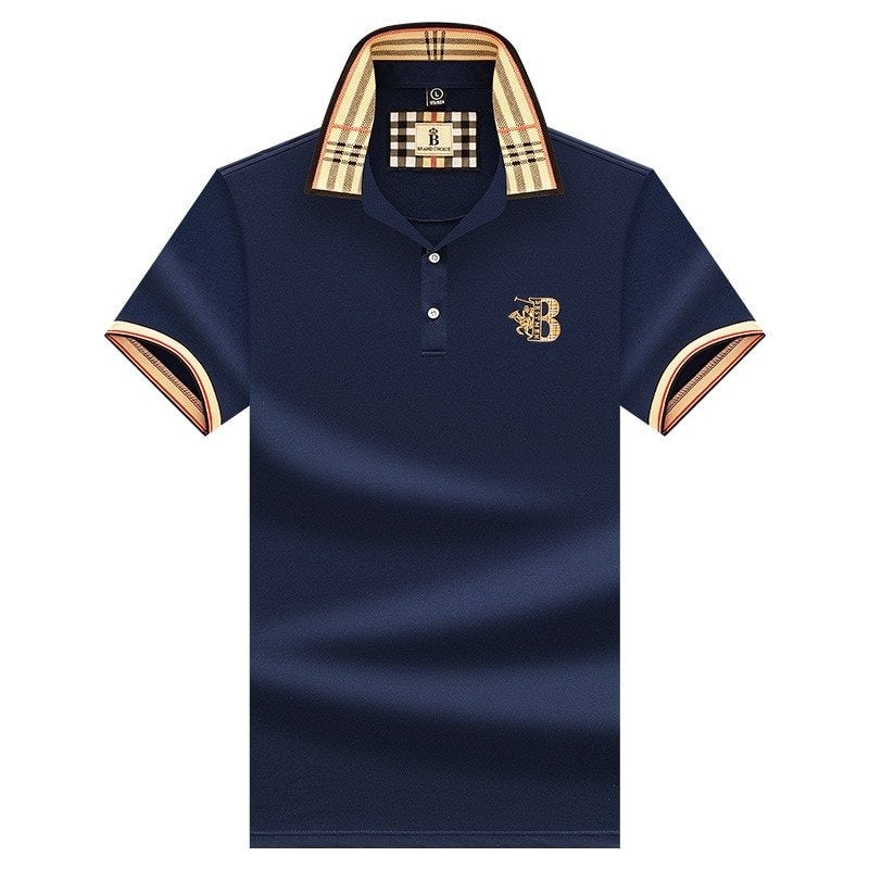 Men's Short Sleeve Polo Shirt, Slim Fit Contrast Check Collar Smart Casual Pique Polo 5