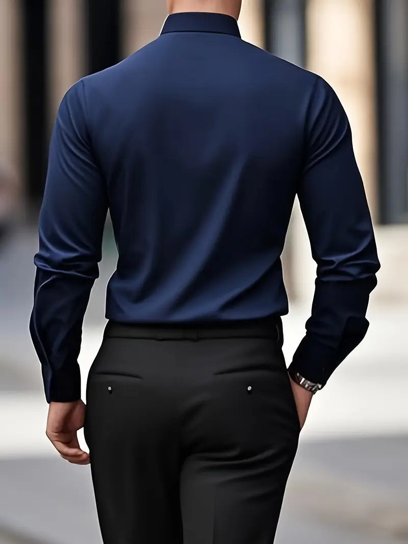 Men's Long Sleeve Button-Up Shirt, Smart Casual Tailored Cotton Shirt for Work & Events 12