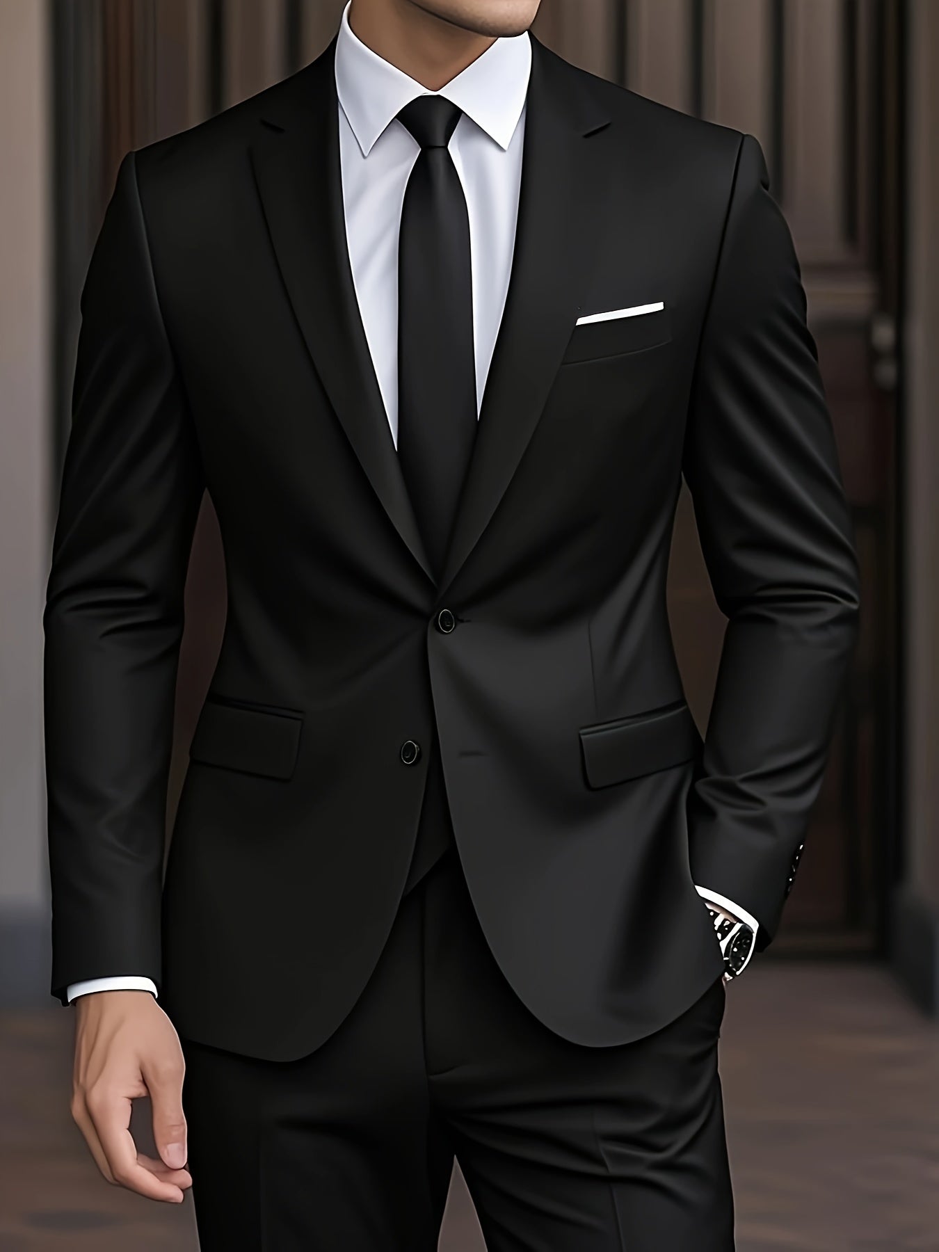 Men's Slim Fit Suit, 2 Piece Tailored Button-Up Blazer & Trousers Set for Formal Events 7