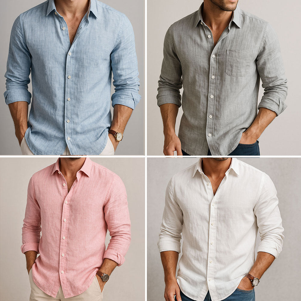 Men's Linen Shirt, Long Sleeve Relaxed Fit Lightweight Summer Button-Up Beach Shirt 6