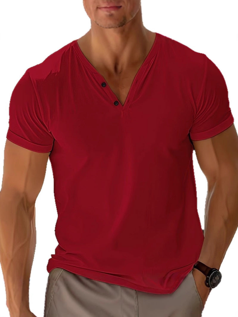 Men's Short Sleeve V-Neck Shirt, Casual Button Henley Summer Top for Smart Casual Wear 8