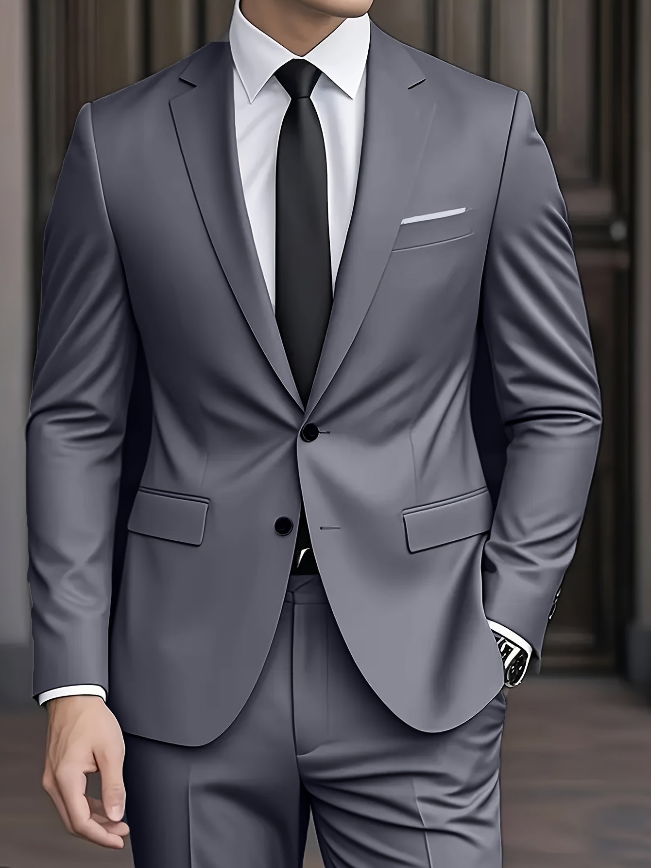 Men's Slim Fit Suit, 2 Piece Tailored Button-Up Blazer & Trousers Set for Formal Events 18