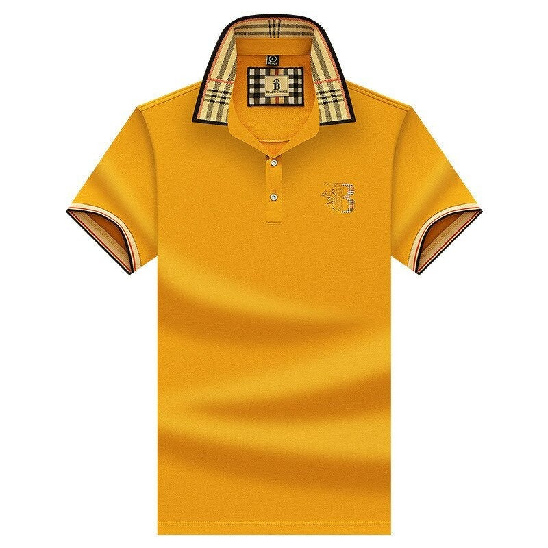 Men's Short Sleeve Polo Shirt, Slim Fit Contrast Check Collar Smart Casual Pique Polo 11