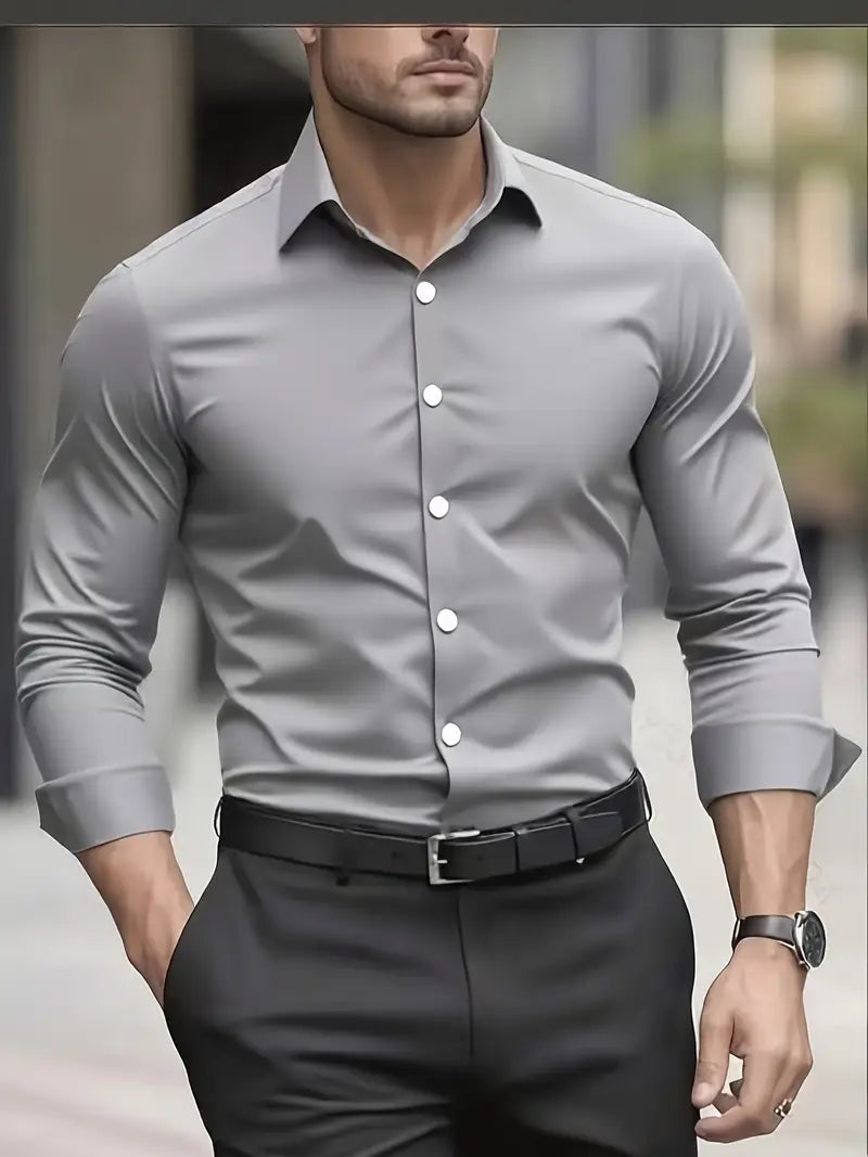 Men's Long Sleeve Button-Up Shirt, Smart Casual Tailored Cotton Shirt for Work & Events 6