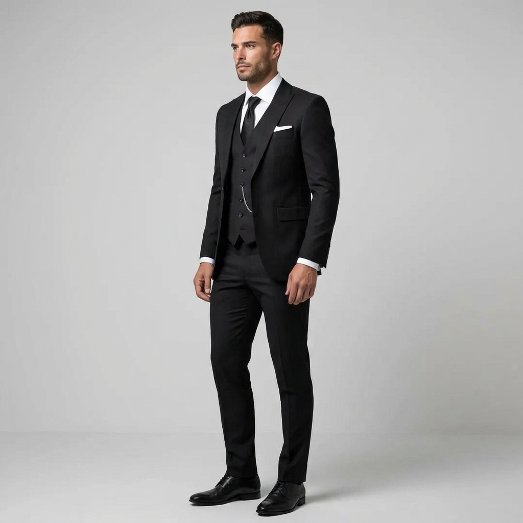 Black Three-Piece Wedding Suit