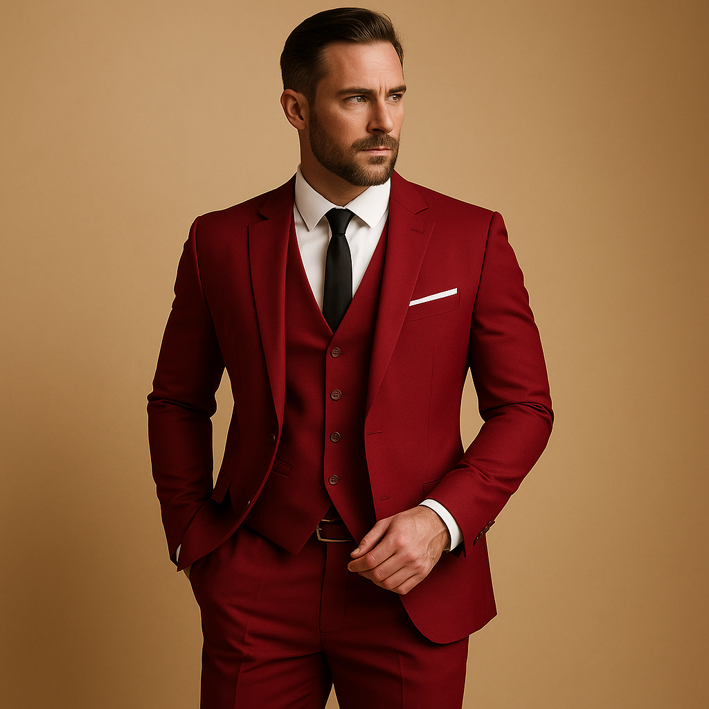 Men's 3 Piece Suit, Slim Fit Tailored Blazer Waistcoat & Trousers Set for Weddings 4