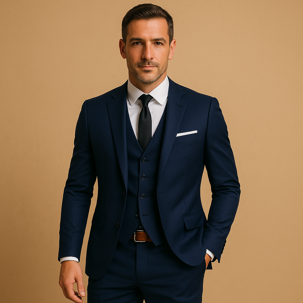 Men's 3 Piece Suit, Slim Fit Tailored Blazer Waistcoat & Trousers Set for Weddings 3