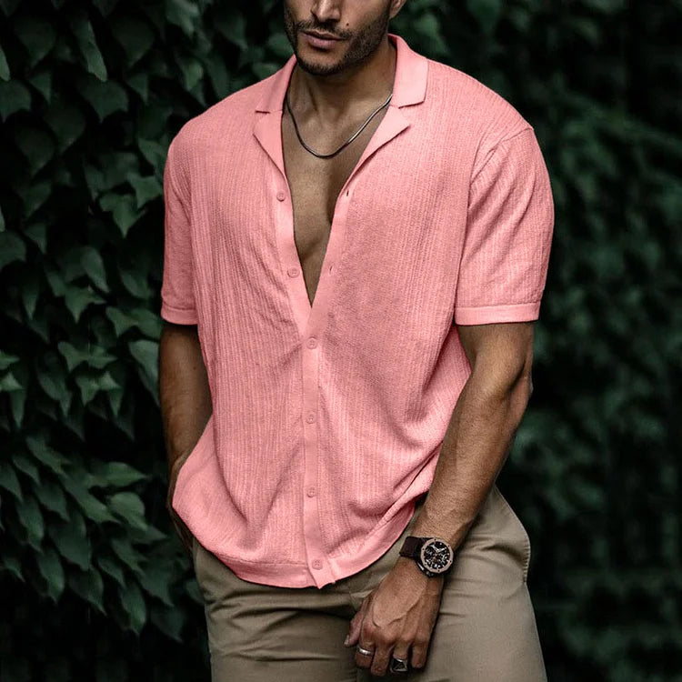 Men's Short Sleeve Summer Shirt, Relaxed Fit Casual Button-Up Holiday Shirt for Everyday Wear 19