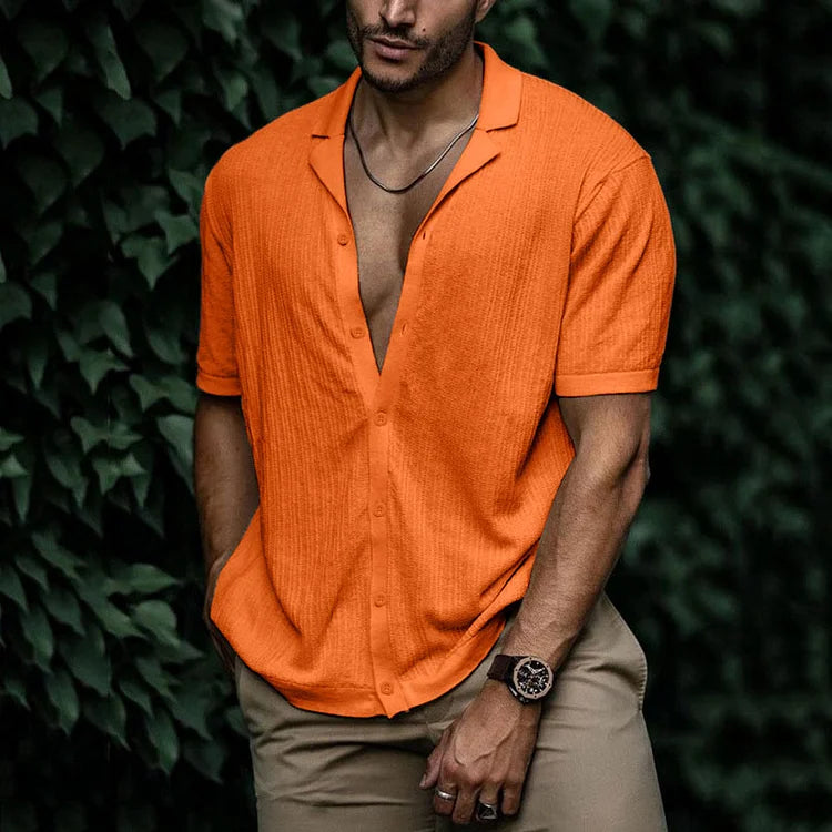 Men's Short Sleeve Summer Shirt, Relaxed Fit Casual Button-Up Holiday Shirt for Everyday Wear 17