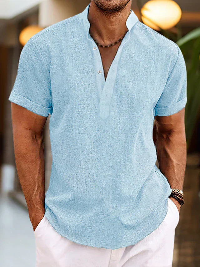 Men's Henley T-Shirt, Short Sleeve Slim Fit Casual Summer Button Neck Top for Warm Days 2