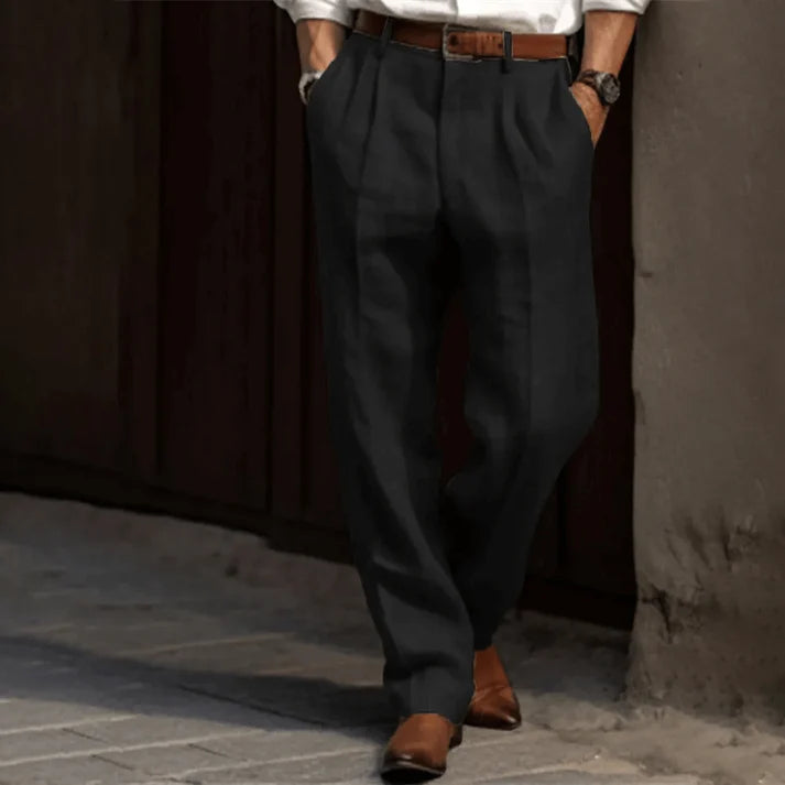Men's Slim Fit Trousers, Straight Leg Formal Tailored Pleated Smart Dress Trousers 2