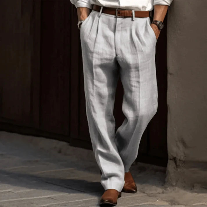 Men's Slim Fit Trousers, Straight Leg Formal Tailored Pleated Smart Dress Trousers 1