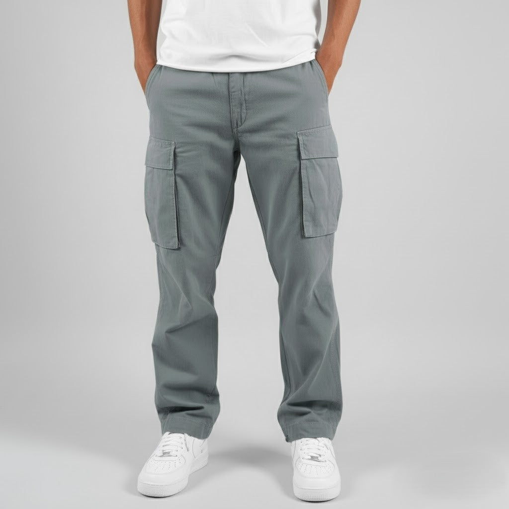 Men's Relaxed Fit Cargo Trousers, Casual Multi Pocket Cotton Work Pants with Side Pockets 9