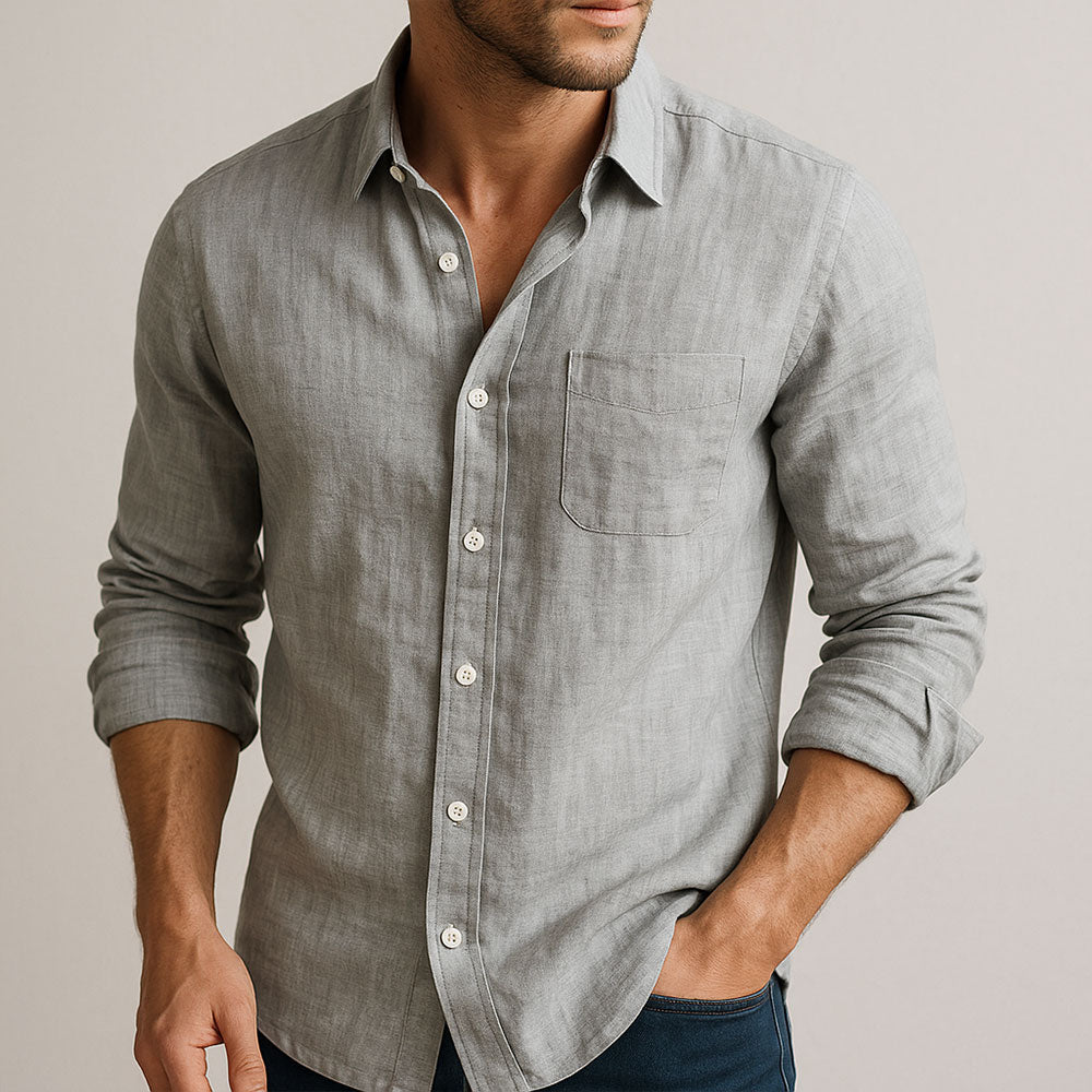 Men's Linen Shirt, Long Sleeve Relaxed Fit Lightweight Summer Button-Up Beach Shirt 3