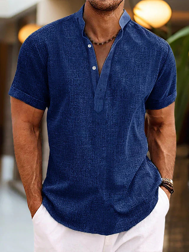 Men's Henley T-Shirt, Short Sleeve Slim Fit Casual Summer Button Neck Top for Warm Days 5