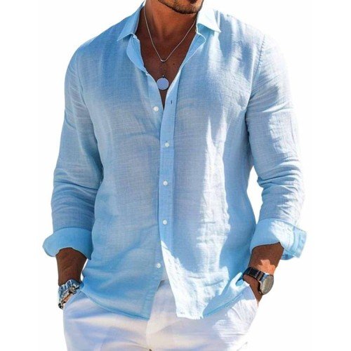 Men's Long Sleeve Shirt, Regular Fit Classic Casual Button-Up Cotton Office Shirt 3