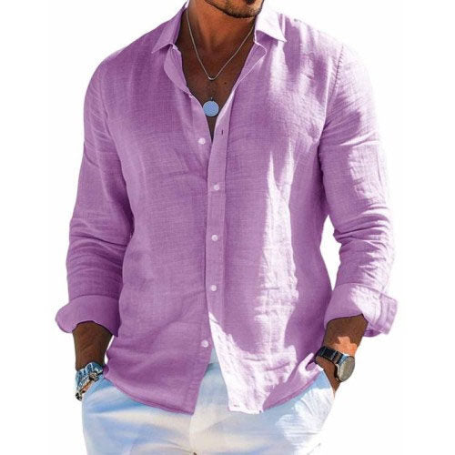 Men's Long Sleeve Shirt, Regular Fit Classic Casual Button-Up Cotton Office Shirt 6