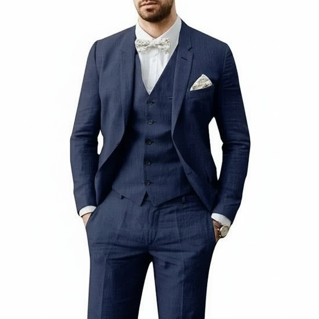 Men's Linen 3 Piece Suit, Slim Fit Tailored Blazer Waistcoat & Trousers for Summer Weddings 3