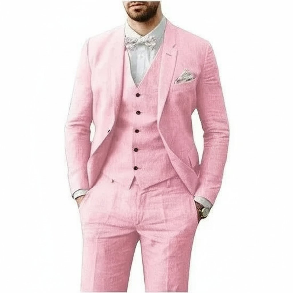 Men's Linen 3 Piece Suit, Slim Fit Tailored Blazer Waistcoat & Trousers for Summer Weddings 4
