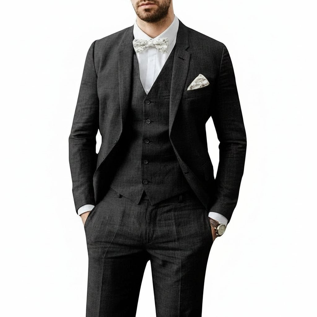 Men's Linen 3 Piece Suit, Slim Fit Tailored Blazer Waistcoat & Trousers for Summer Weddings 7