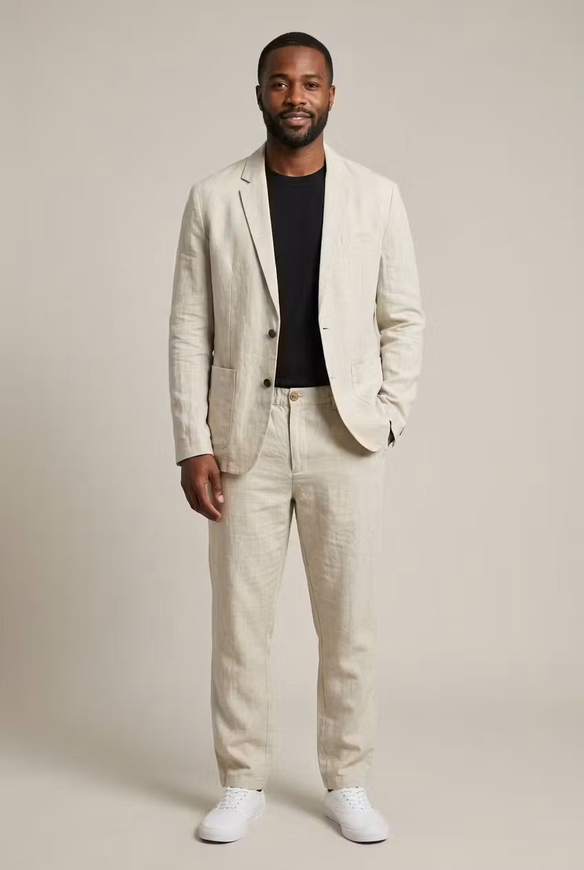 Men's 2 Piece Suit Set, Relaxed Fit Blazer & Straight Trousers for Smart Casual Summer Events 1