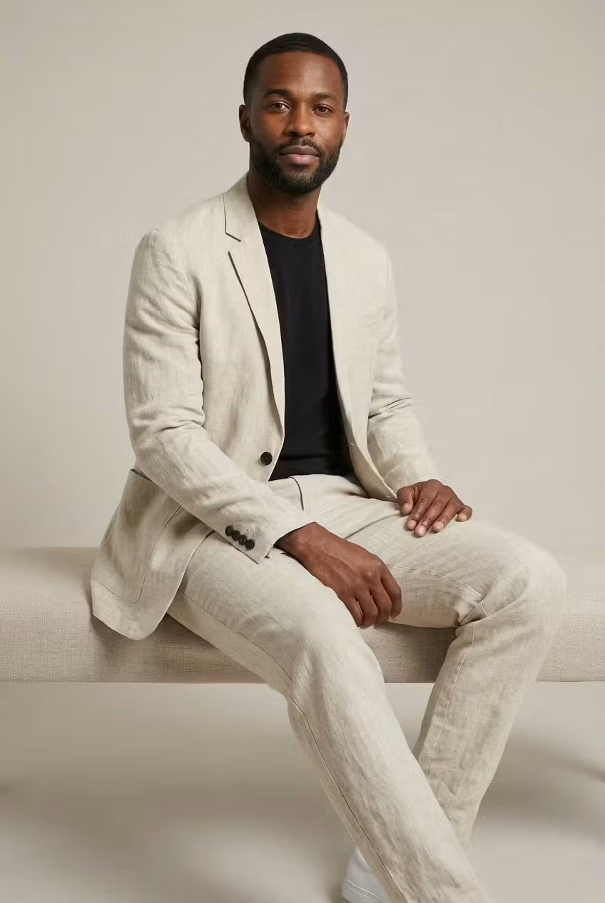 Men's 2 Piece Suit Set, Relaxed Fit Blazer & Straight Trousers for Smart Casual Summer Events 7