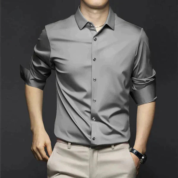 Men's Stretch Shirt, Long Sleeve Slim Fit Smart Casual Button-Down Spring Shirt 3