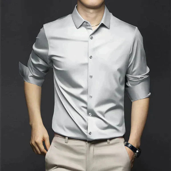 Men's Stretch Shirt, Long Sleeve Slim Fit Smart Casual Button-Down Spring Shirt 4
