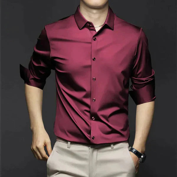 Men's Stretch Shirt, Long Sleeve Slim Fit Smart Casual Button-Down Spring Shirt 8