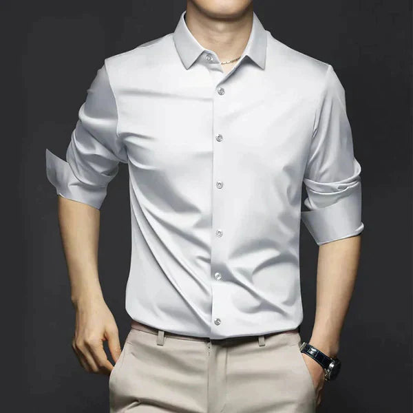 Men's Stretch Shirt, Long Sleeve Slim Fit Smart Casual Button-Down Spring Shirt 2
