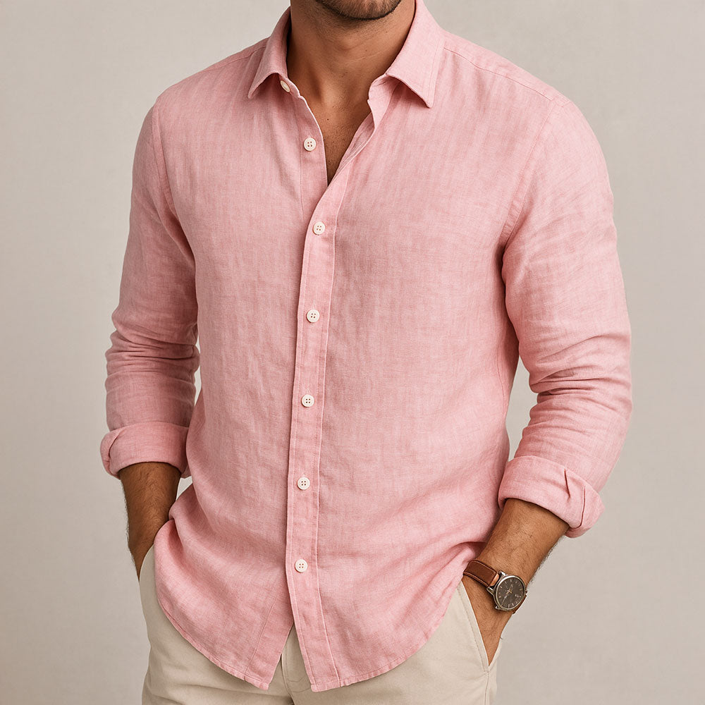 Men's Linen Shirt, Long Sleeve Relaxed Fit Lightweight Summer Button-Up Beach Shirt 4