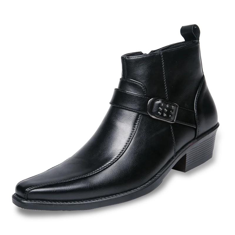 Men's Pointed Toe Ankle Boots, Side Buckle Zip Smart Casual Leather-Look Boots 2