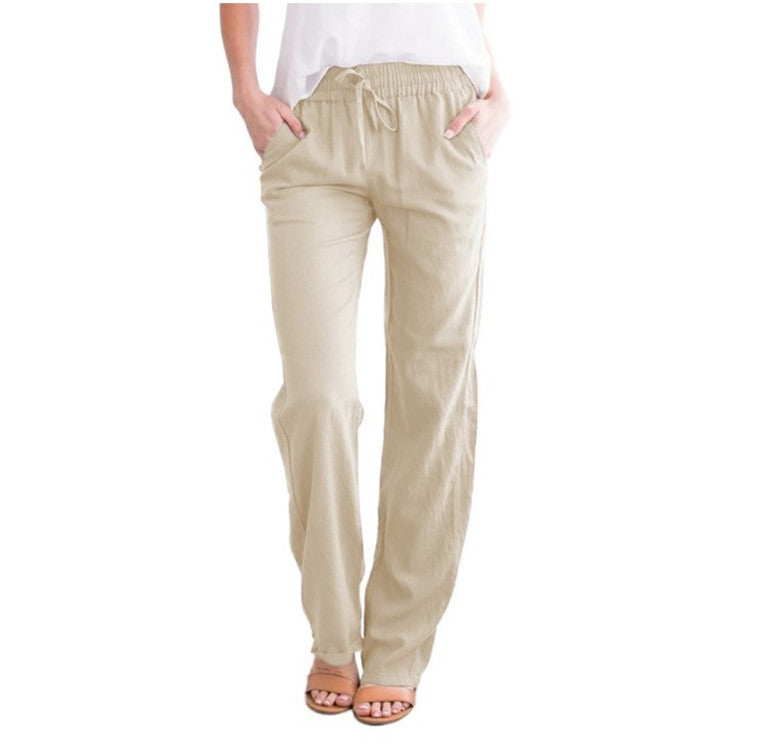 Men's Elastic Waist Trousers, Drawstring Relaxed Fit Casual Lightweight Summer Trousers 1