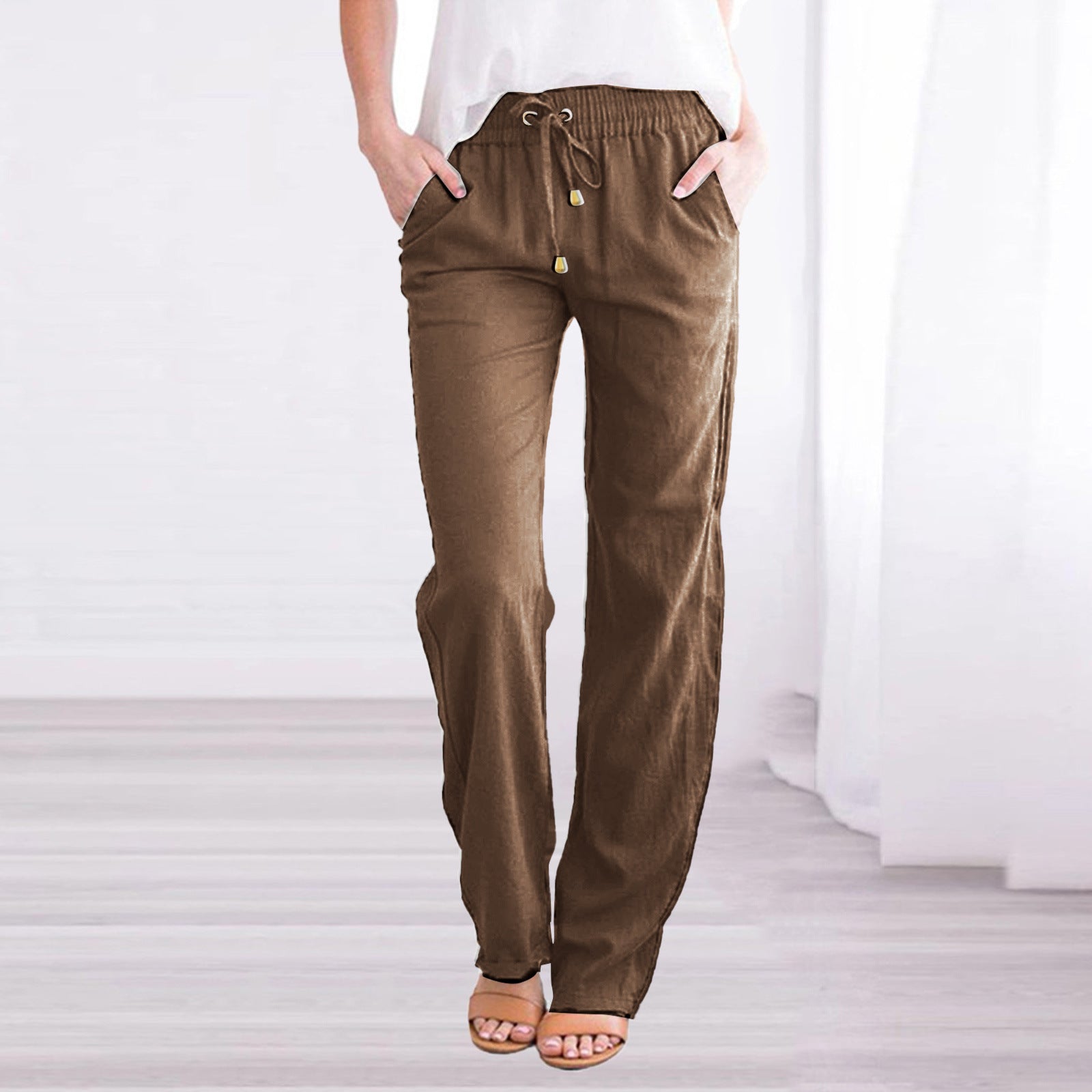Men's Elastic Waist Trousers, Drawstring Relaxed Fit Casual Lightweight Summer Trousers 12