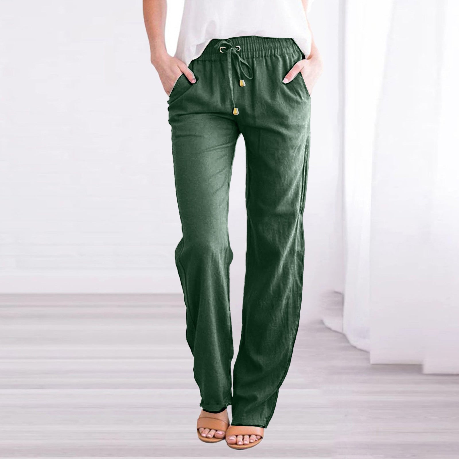 Men's Elastic Waist Trousers, Drawstring Relaxed Fit Casual Lightweight Summer Trousers 7