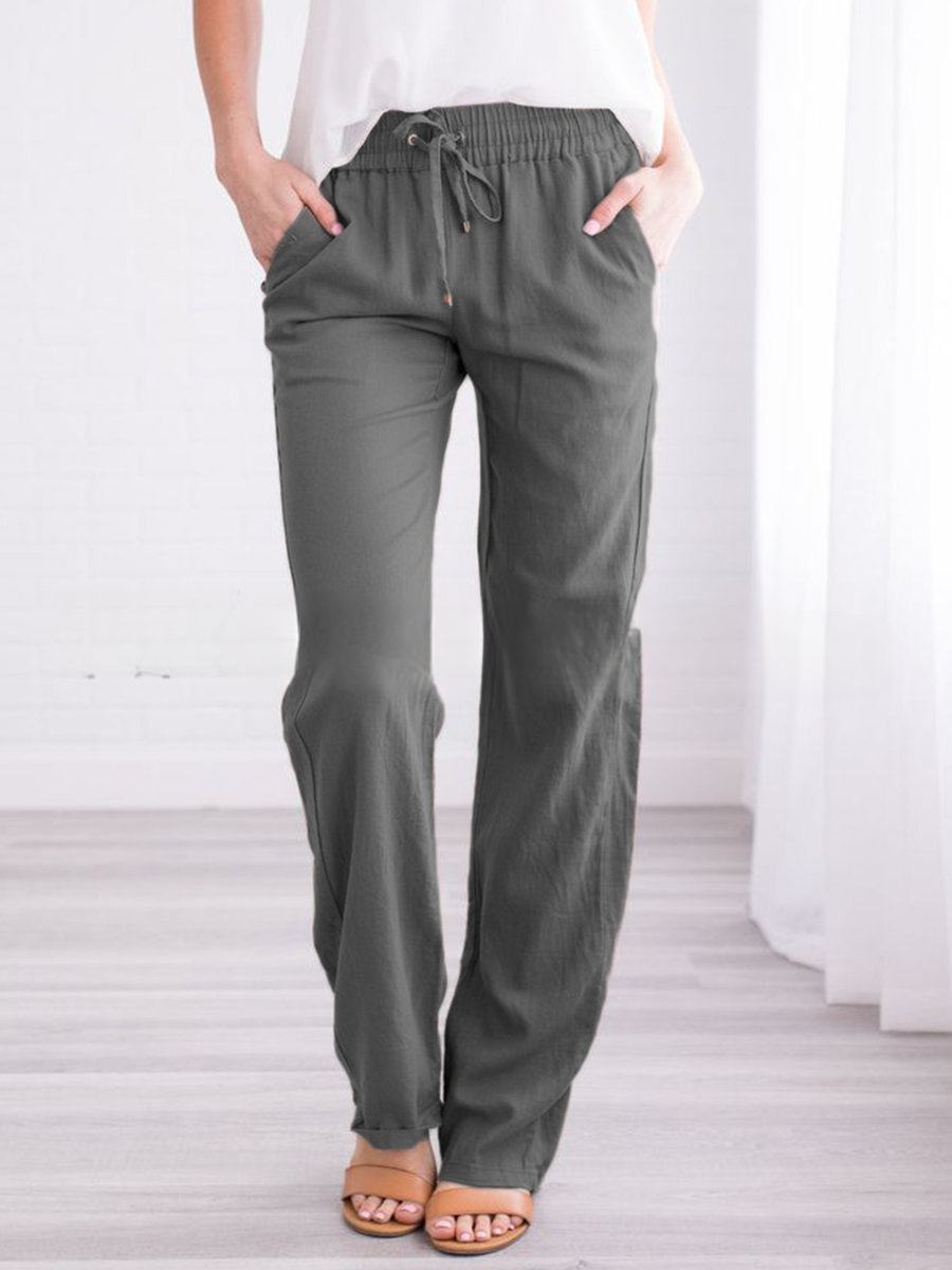 Men's Elastic Waist Trousers, Drawstring Relaxed Fit Casual Lightweight Summer Trousers 3