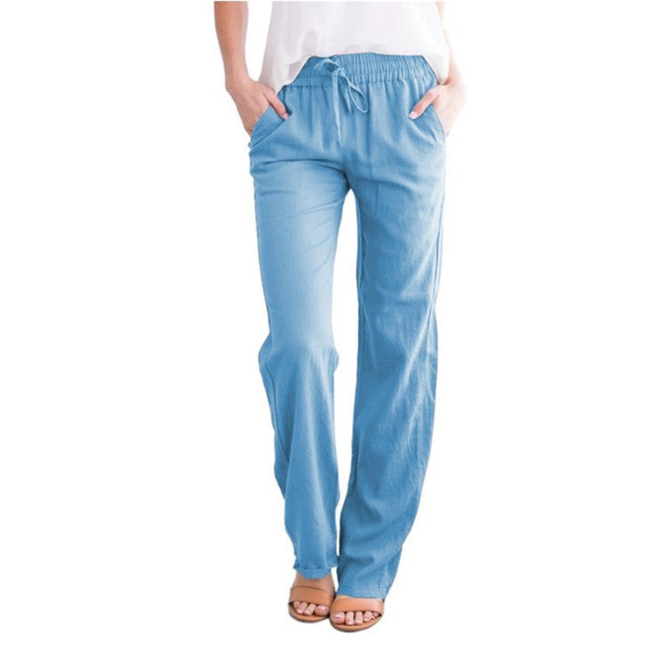 Men's Elastic Waist Trousers, Drawstring Relaxed Fit Casual Lightweight Summer Trousers 4