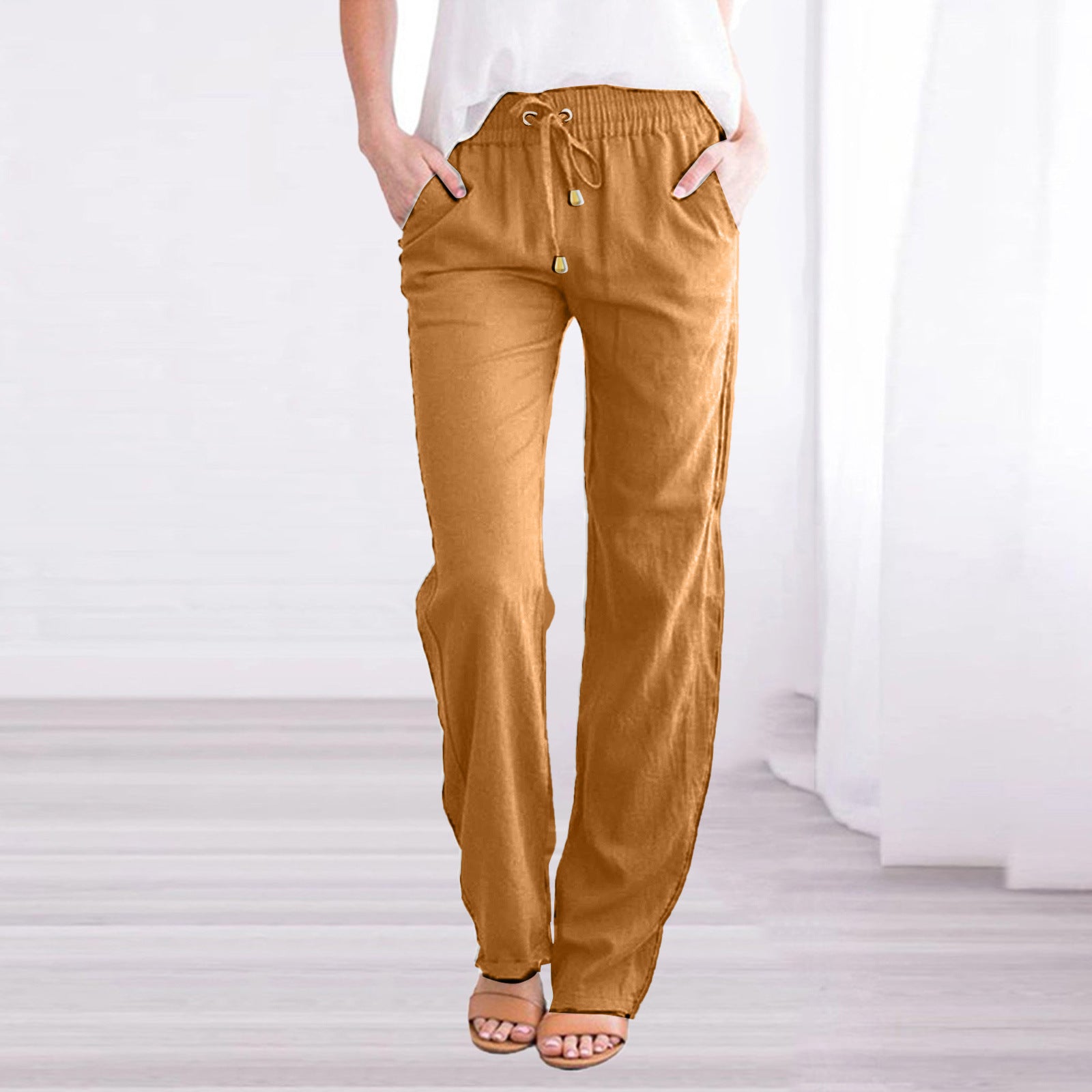 Men's Elastic Waist Trousers, Drawstring Relaxed Fit Casual Lightweight Summer Trousers 13