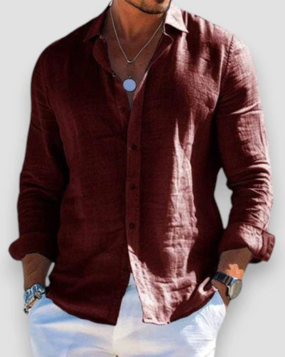 Men's Long Sleeve Button-Up Shirt, Classic Smart Casual Cotton Shirt with Buttons 11