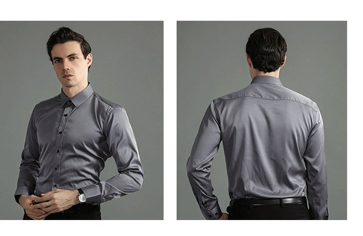 Men's Long Sleeve Formal Shirt, Flexible Fit Smart Button-Up Dress Shirt for Events 16