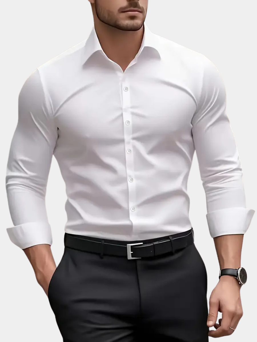 Men's Long Sleeve Button-Up Shirt, Smart Casual Tailored Cotton Shirt for Work & Events 1