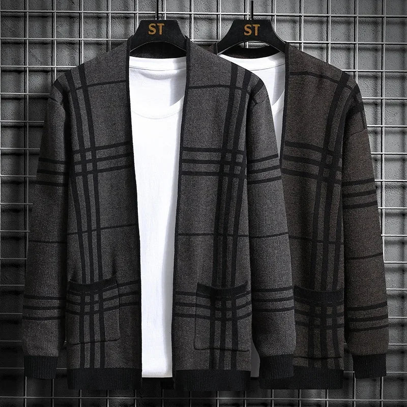 Grid Open-Front Cardigan