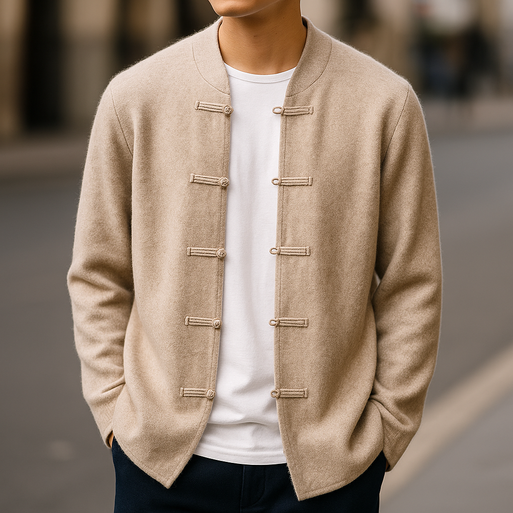 Soft-Knit Stand-Collar Cardigan