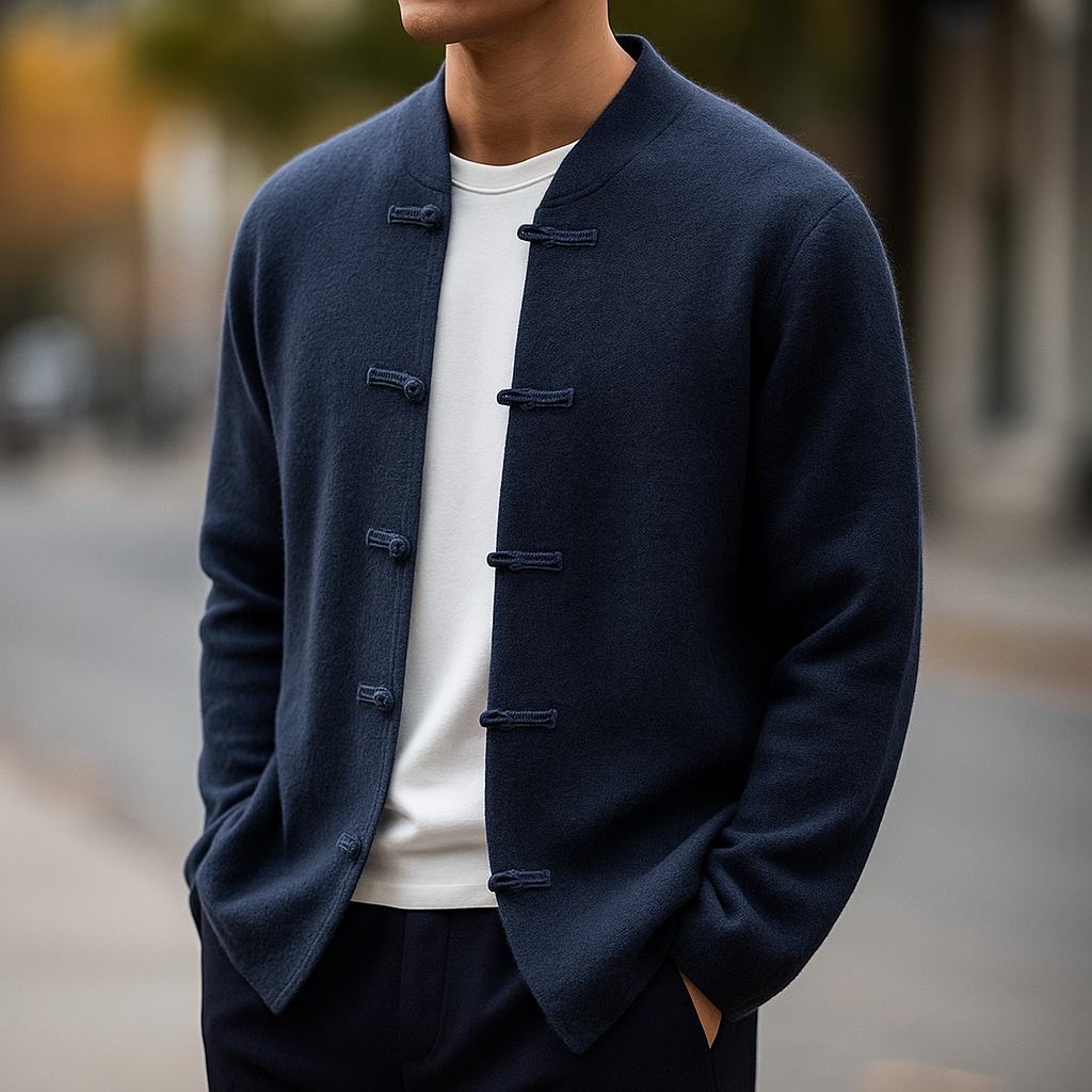 Soft-Knit Stand-Collar Cardigan