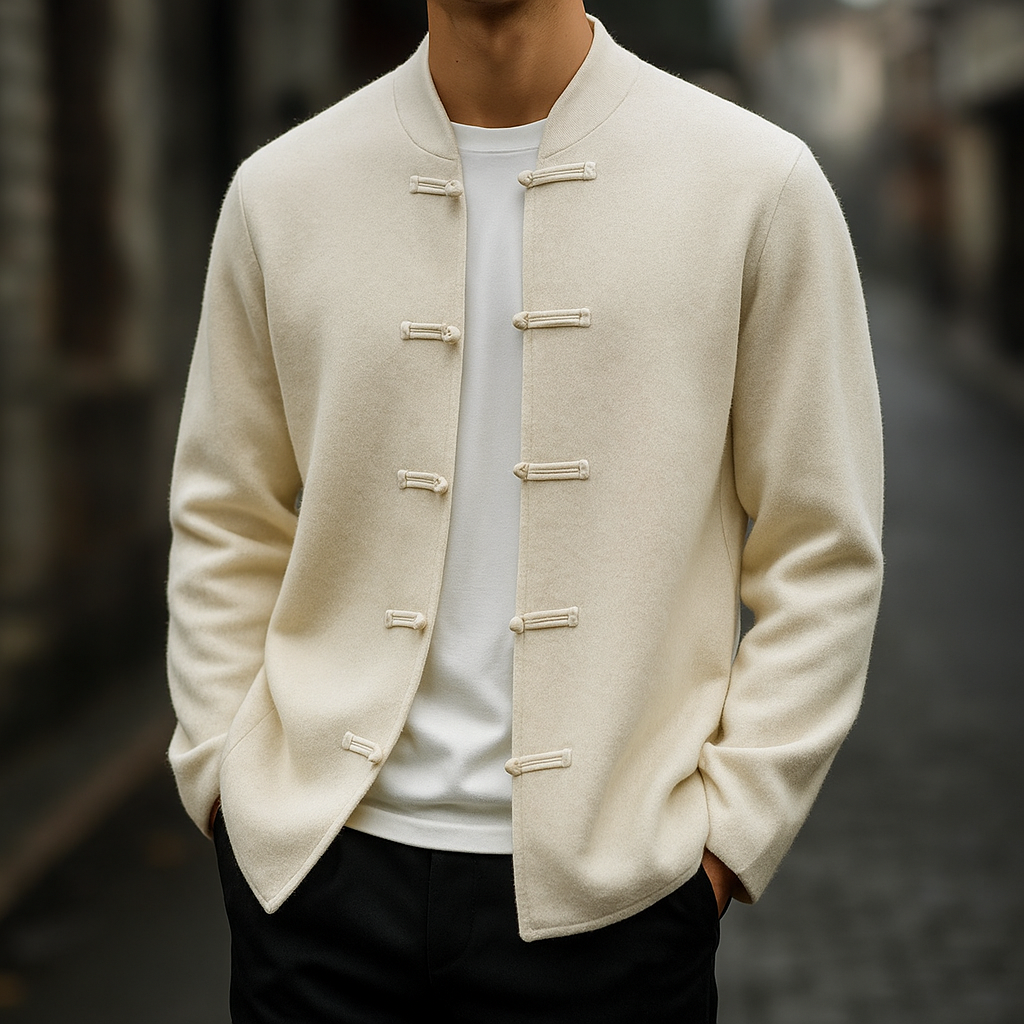 Soft-Knit Stand-Collar Cardigan