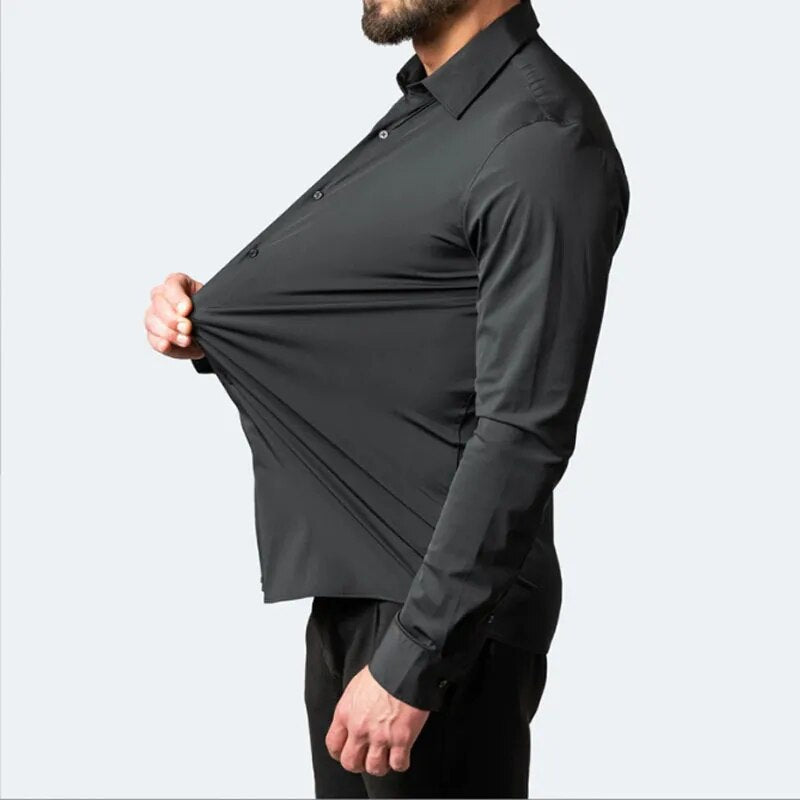 Men's Long Sleeve Formal Shirt, Flexible Fit Smart Button-Up Dress Shirt for Events 10