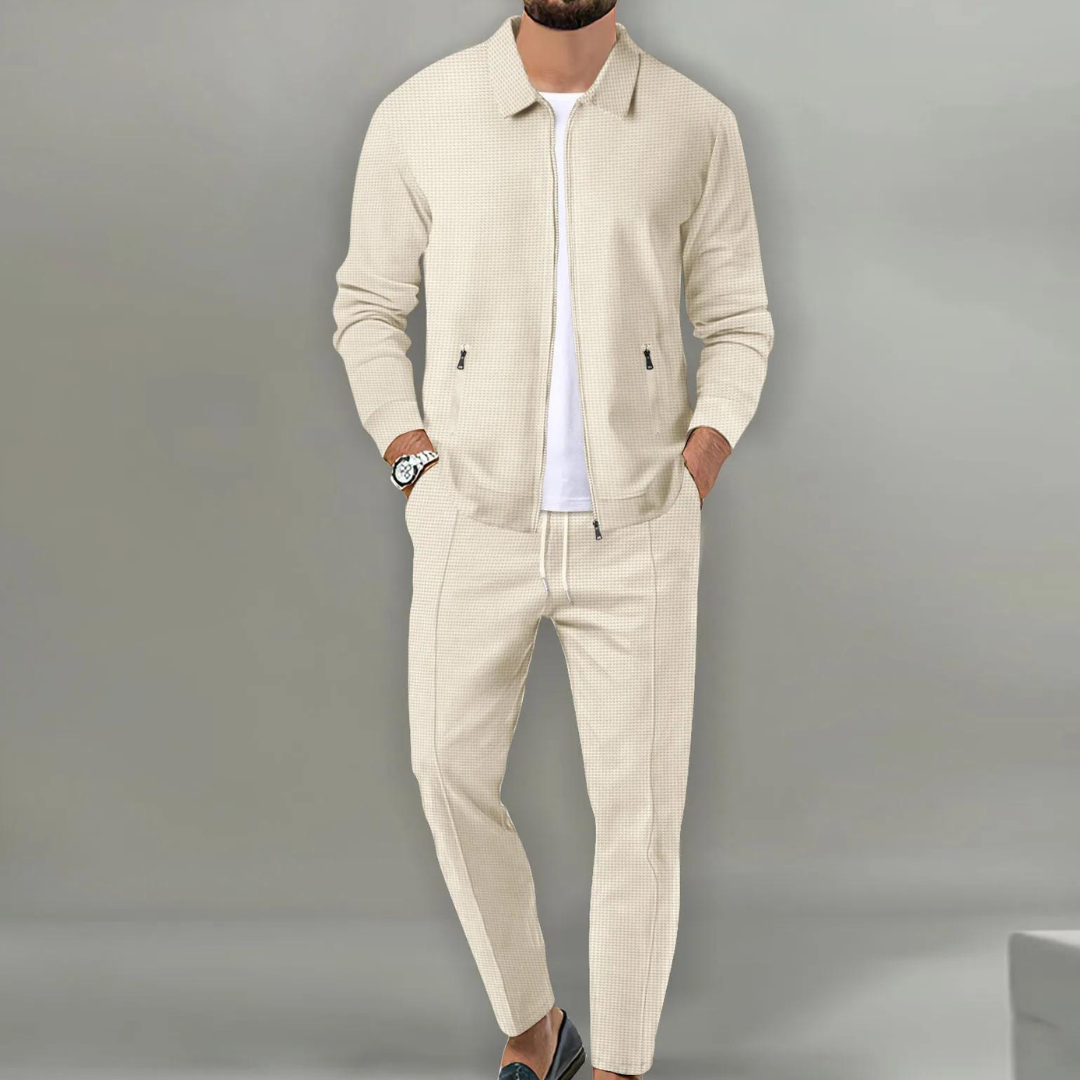 Men's 2 Piece Tracksuit Set, Bomber Jacket & Elastic Trousers Casual Sporty Outfit 1